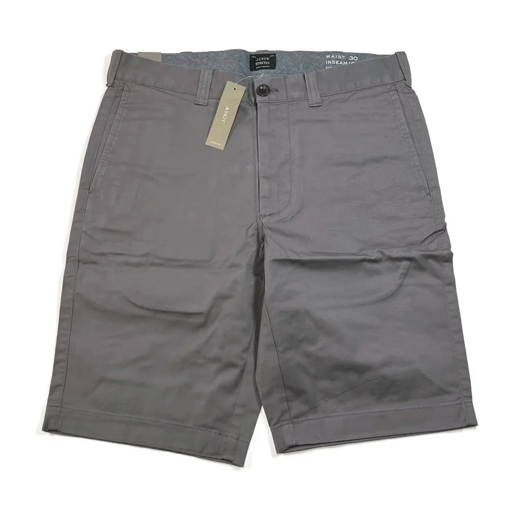 J Crew Mens Gray‎ Stretch Shorts 30 x 10.5 Cotton Chino New Golf Flat Front NWT